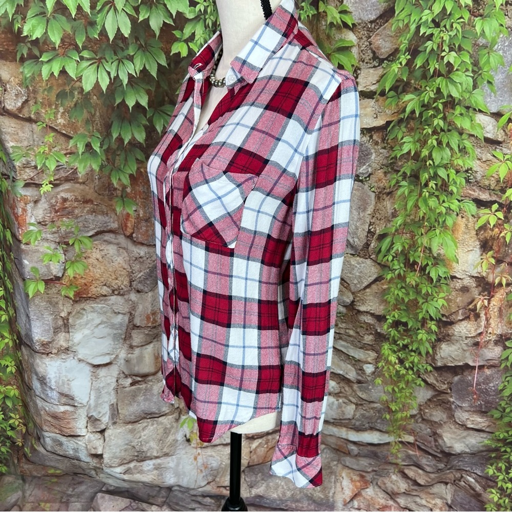 RAILS Classic Plaid Button Front Flannel Shirt in Red, White, and Blue, XS - Picture 3 of 14